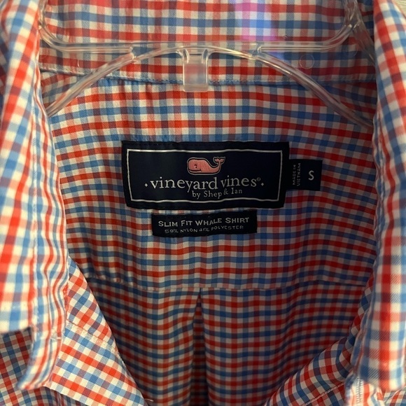 Vineyard Vines Red, White & Blue Plaid Slim Fit Whale Shirt Button Down - Picture 4 of 5